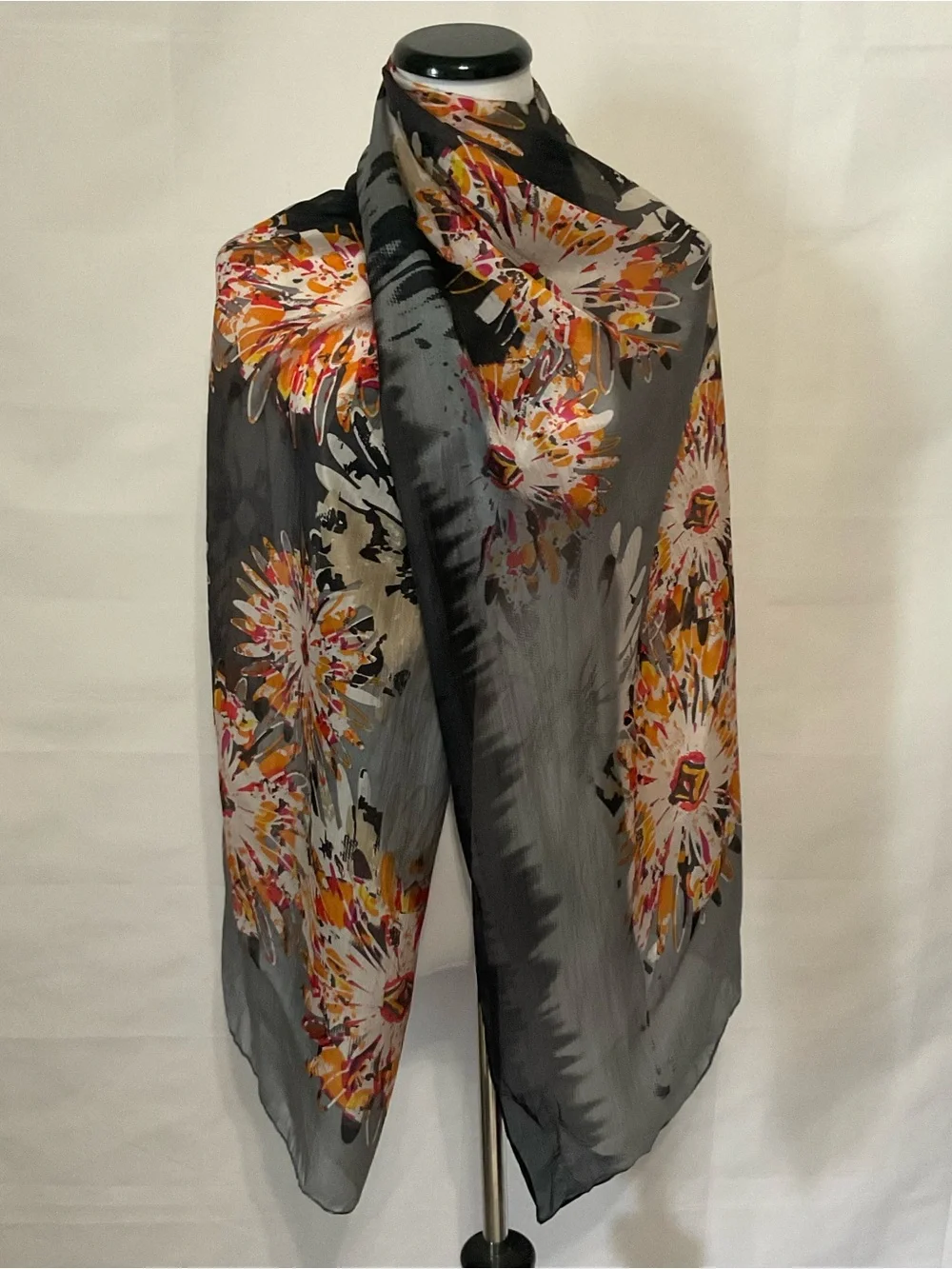 100% Silk Oblong scarf, wrap or belt. Watercolor print.